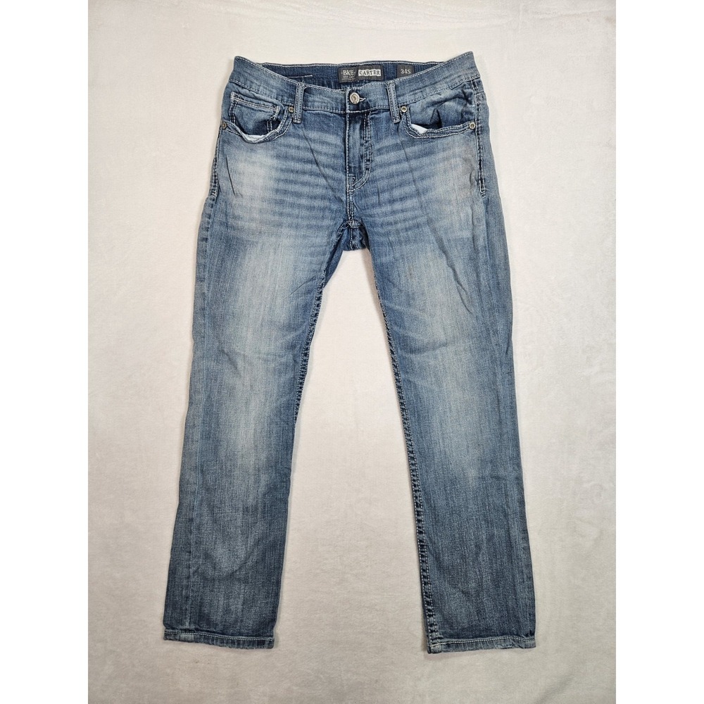BKE Carter Jeans Mens Sz 32 Blue Straight Leg Distressed Medium Wash Fit‎ 32x28